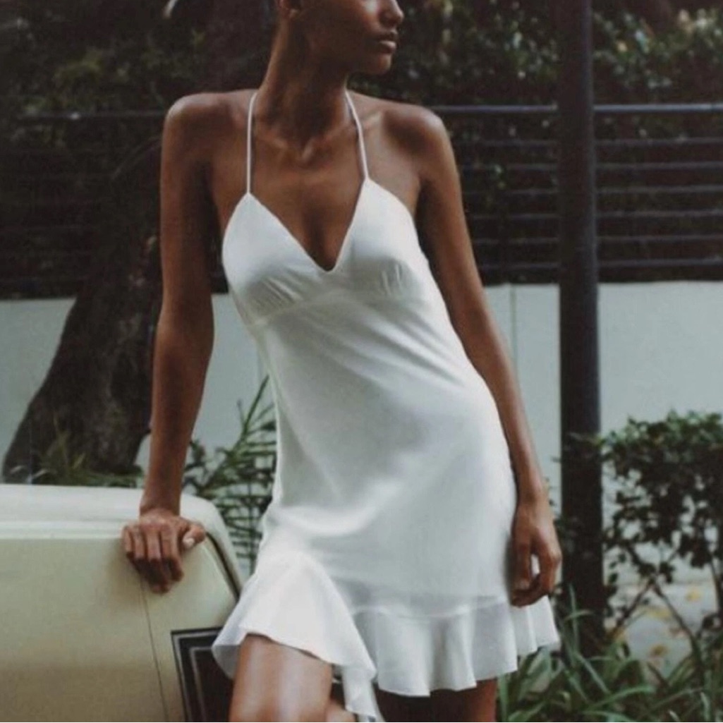 Zara White Ruffle Hem Dress
